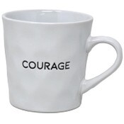 Wholesale - 16oz White Mug with Embossed Pattern and Debossed "Courage" C/P 24, UPC: 195010107679